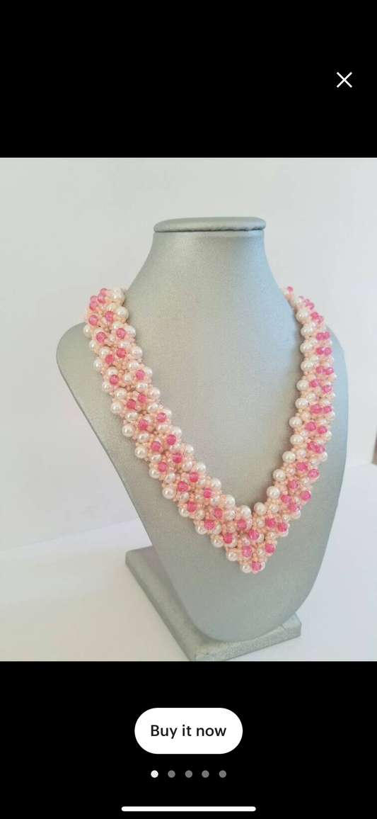 "Blossom Elegance: Pink and Pearl Necklace"